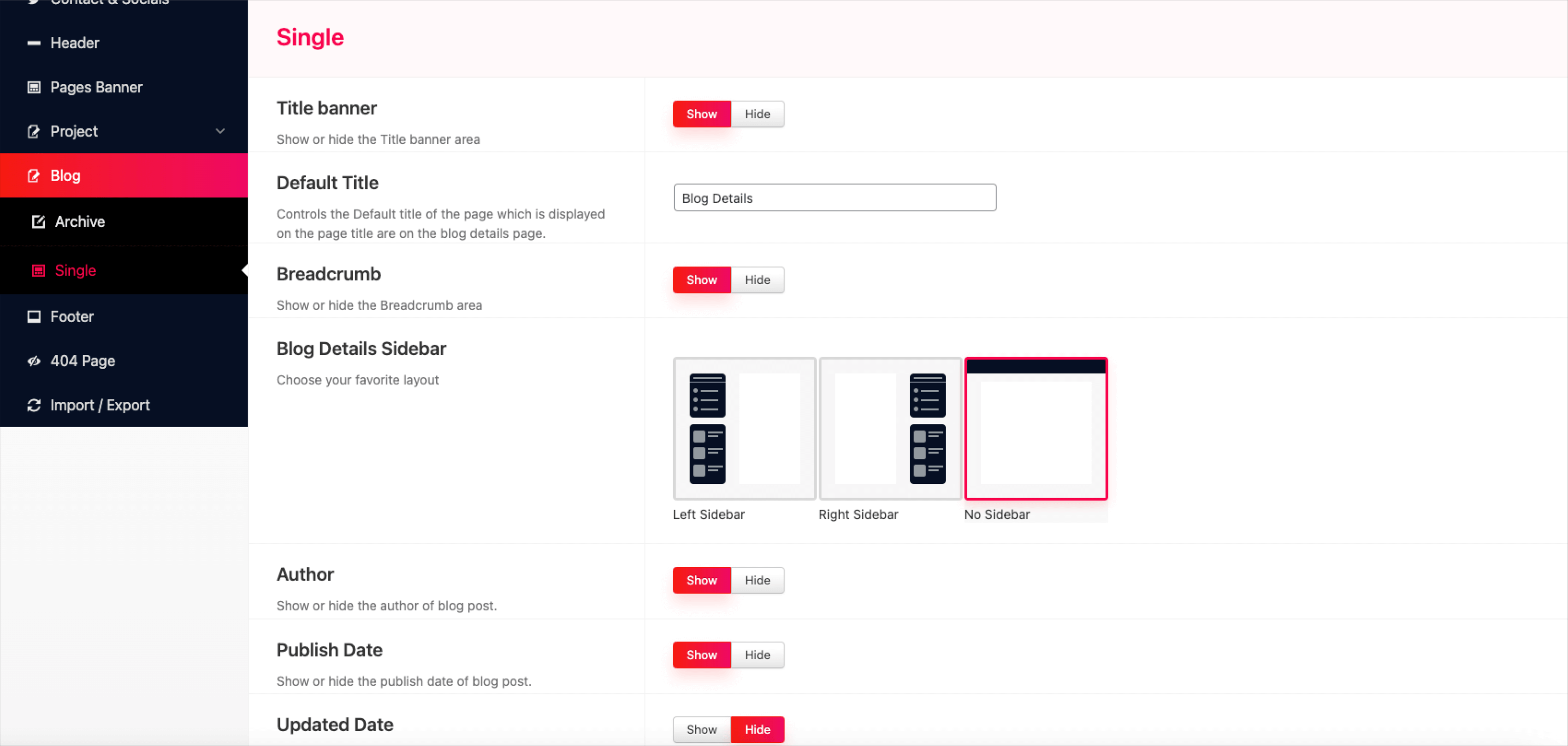 Change Blog Single Setting