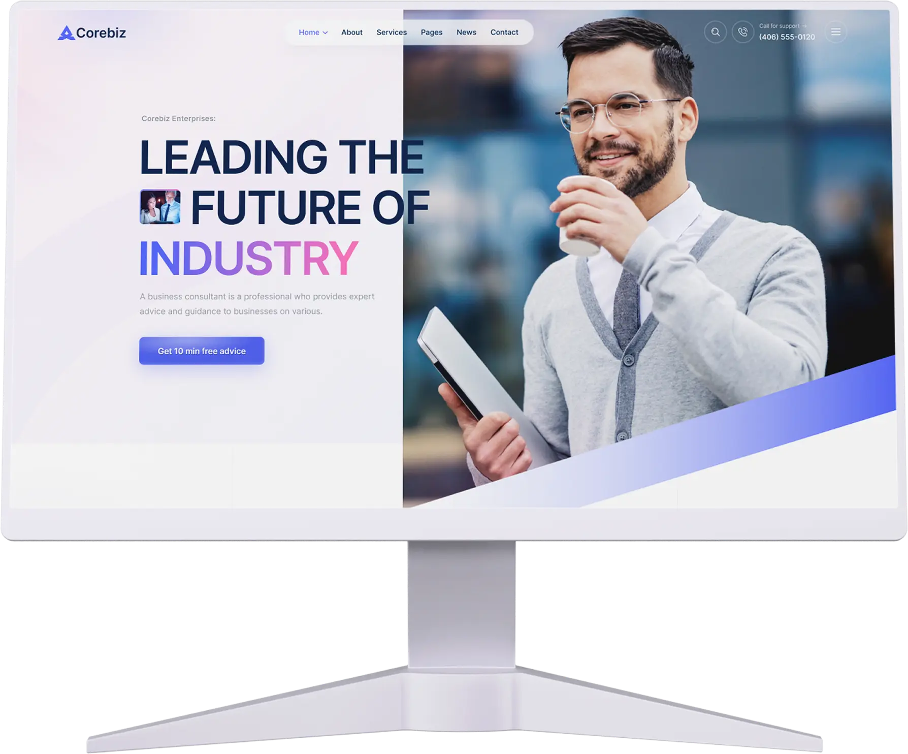 Corebiz website shown on a desktop monitor