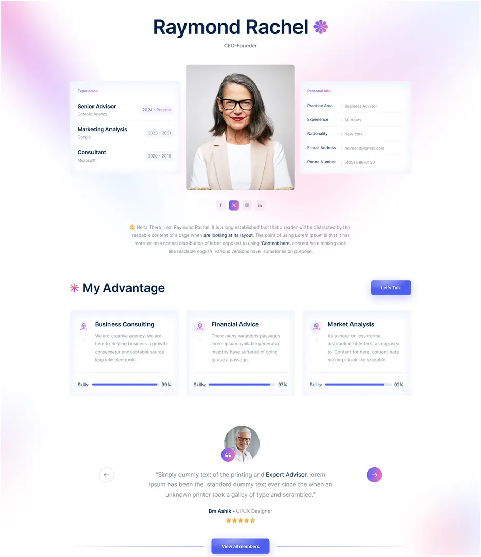 Corebiz team details page preview