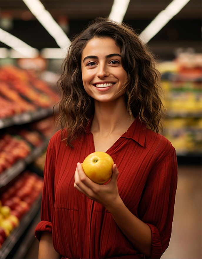 Woman holding an apple