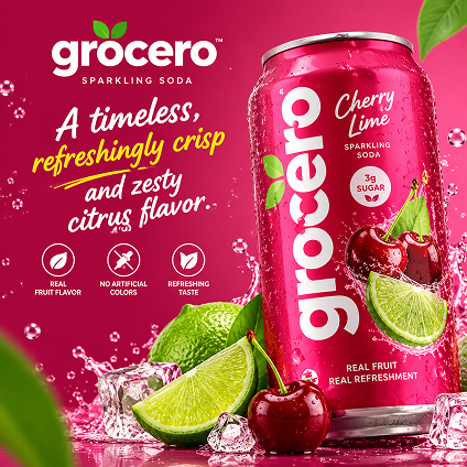 Grocero cherry lime sparkling soda with cherries and lime