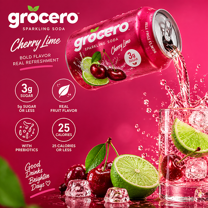Grocero cherry lime sparkling soda over ice