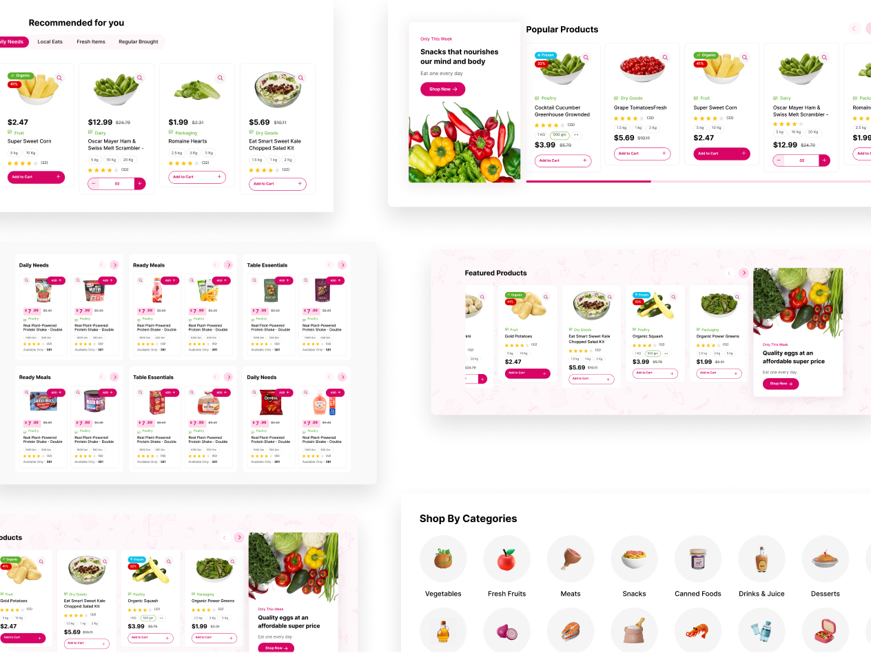 Pre-built grocery sections and components