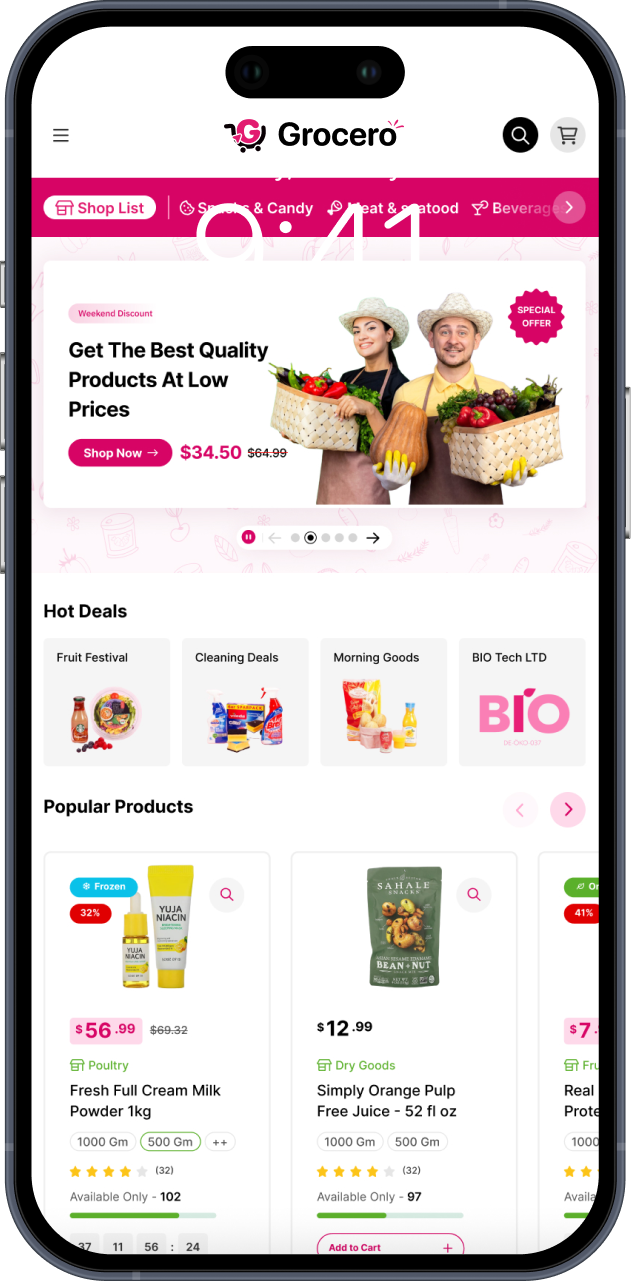 Grocero mobile grocery homepage