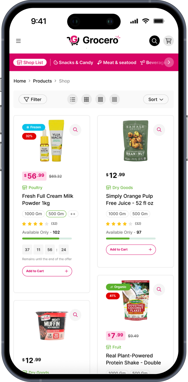 Grocero mobile fresh deals homepage