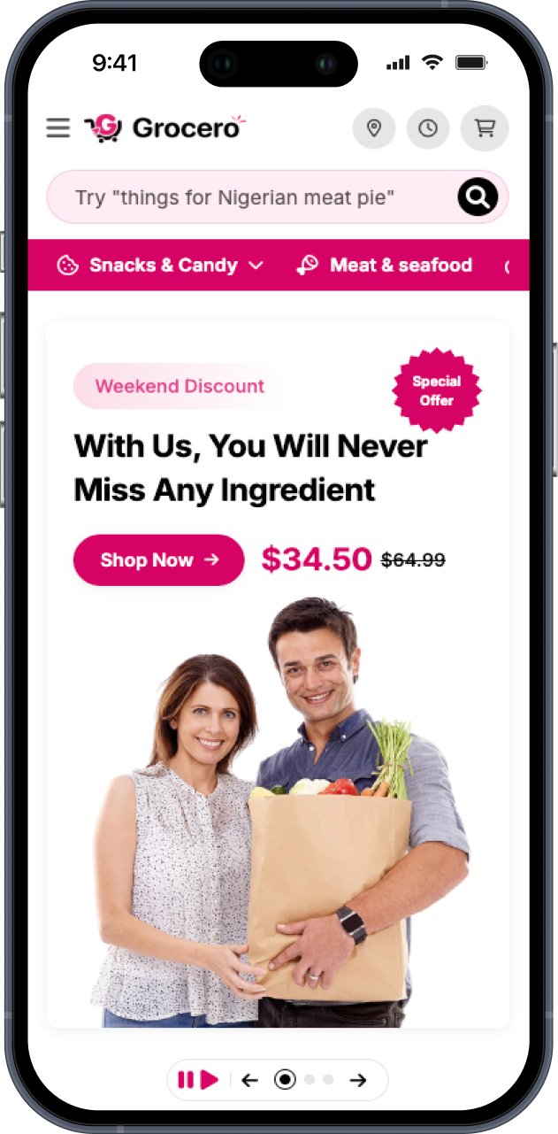 Grocero mobile product grid shop page